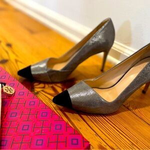 Tory Burch Shaila heels in pewter/black, size 7.5